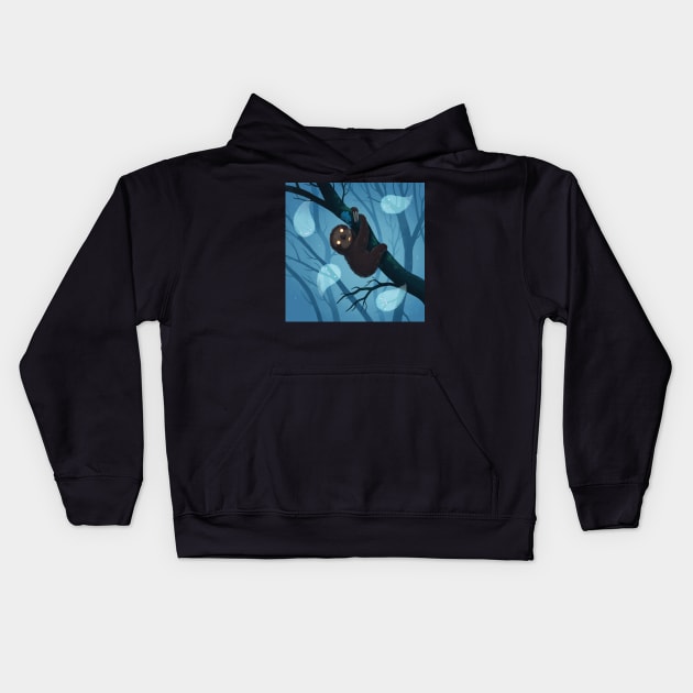 Sloth on blue Kids Hoodie by Freeminds